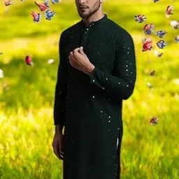 Atly Geometric Embroidered Mandarin Collar Sequinned Straight Kurta image 4