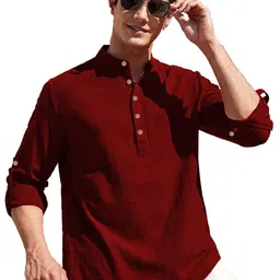 Navkanj Mandarin Collar Roll-Up Sleeves Cotton Straight Kurta-picture-21