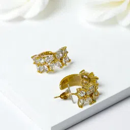 AVANT-GARDE PARIS Gold-Plated Cubic Zirconia Studded Semi Circular Half Hoop Earrings image 2