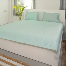 Oyvu Sea Green Cotton 300 TC Double Queen Fitted Bedsheet Set 1.98 m x 1.52 m-picture-23