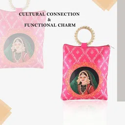 Kuber Industries 2 Pieces Maharani Printed Silk Zip & Handle Clutches image 3