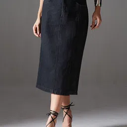 Miss Chase Straight Midi Denim Skirt-image-59