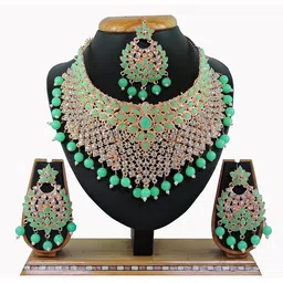 Anouk Rose Gold-Plated Stone Studded & Beaded Jewellery Set-picture-17