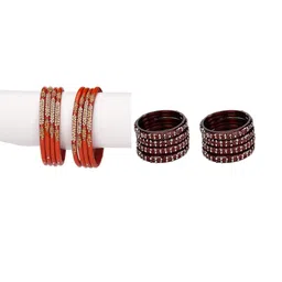 SOMIL Set Of 16 Red Alloy Artificial Stones & Beads Bangles-picture-10