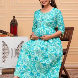 MAINA CREATION Floral Printed Round Neck A-Line Ethnic Dresses image 2