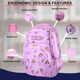 tinytot Purple School Backpack with Pencil Pouch for 3rd - 10th Std Waterproof School Bag image 2