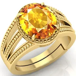 todani jems 6.25 Ratti Pukhraj Stone Original Certified Yellow Sapphire Gemstone Gold Plated | Adjustable Ring image 1