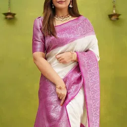 Mitera Ethnic Motifs Zari Silk Blend Banarasi Saree image 5