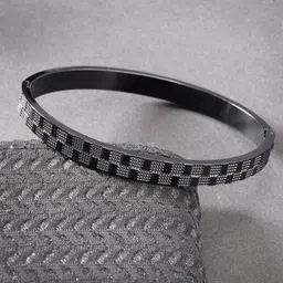 Roadster Men Black Rhodium-Plated Stainless Steel Kada Bracelet-picture-14