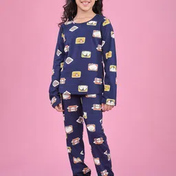 Bloem Girls Printed Round Neck Top & Pyjamas Night Suits-image-18