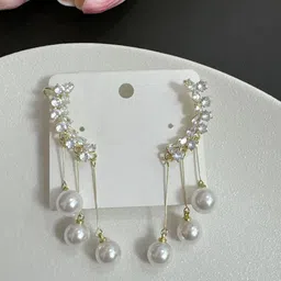 Krelin Korean Gold-Plated Stones Studded & Pearls Beaded Contemporary Tasselled Ear Cuff-picture-10