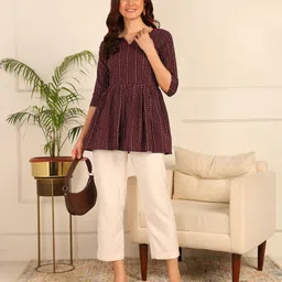 Women Gathered Maroon Mini/Short Dress-image-9