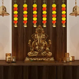 true decor 14 Inches Long Handmade Artificial Marigold Flowers Pack Of 6 Plastic Garland image 5