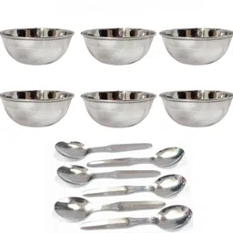 ess kay Stainless Steel Serving Bowl Stainless steel dinner set 12 pcs ( 6 spoons, 6 katoris-picture-26