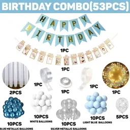 party midlinkerz Blue Happy Birthday Decoration kit items Combo 54 Pcs for Birthday combo pack image 2