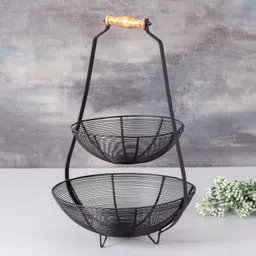 Nestroots Iron Fruit basket 2 tier basket with handle for dining table or kitchen vegetable storage basket home décor gift basket Iron Fruit & Vegetable Basket-picture-33