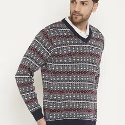 duke Men Self Design V Neck Blue Sweater image 3