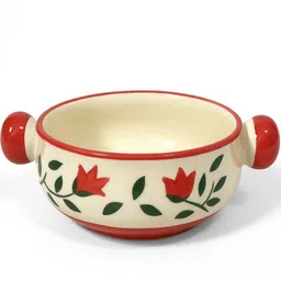 Ceramic Serving Bowl Handle Bowl red Leaf-image-34