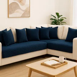 kingly Velvet 3+3 Seater L-Shape Sofa Plain Cover image 1