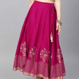 fashioncutz Women Printed Flared Pink Skirt-picture-32