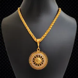jemeefly trending Sun Suryadev Pandent With Rope Rassa chain for Mens and Boys. Gold-plated Alloy Pendant Set image 3