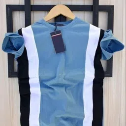 pachirisu Men Colorblock Round Neck Polyester Pink, Dark Blue T-Shirt image 4