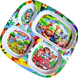 plateorzo Kids 4-Compartment Cartoon-Themed Melamine Plate –Jungle Design Dinner Plate image 4