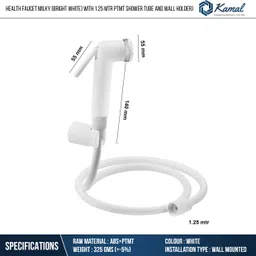 kamal Health Faucet Milky (Complete Set) Chrome Finish with Gun, Shower Tube & Hook HealthFaucet image 3