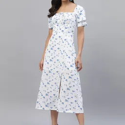 aayu Women A-line Blue, White Midi/Calf Length Dress-picture-10
