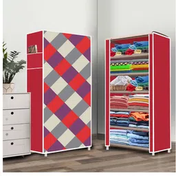 ukdimukdi 6 Shelf Foldable Collapsible Wardrobe Storage Organizer Almirah Cloth Rack PVC Collapsible Wardrobe-picture-11