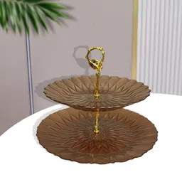 2-Tier Coloured Glass Platter & Golden Pearl, Serving, Gifting, Table Decoration Tray-image-17