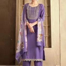 pink she Women Cotton Silk Kurti Pant Dupatta Set image 2