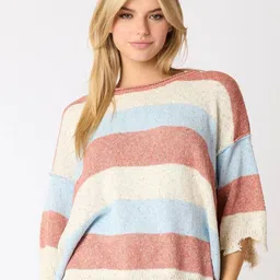 StyleCast Women Striped Short Sleeves Round Neck Pullover-image-99