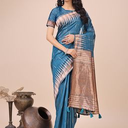 DIVASTRI Women Abstract Printed Zari Linen Blend Saree-picture-13