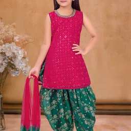 Lagorii Girls Ethnic Motifs Embroidered Regular Sequinned Kurti with Patiala & With Dupatta-picture-34