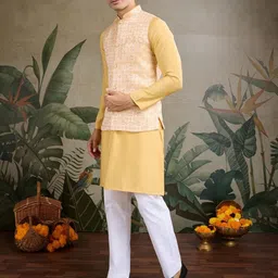 ODETTE Mandarin Collar Straight Kurta With Jacket image 2