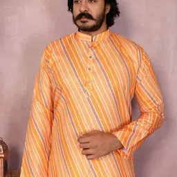 TheWonderWorld Striped Mandarin Collar Pure Cotton Straight Kurta With Churidar image 5