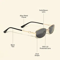 Espee Women Grey Lens & Gold-Toned Oval Sunglasses with UV Protected Lens image 3