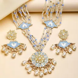KARATCART Gold-Plated Kundan Studded & Beaded jewellery Set-picture-41
