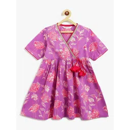 Campana Girls Floral Printed Angrakha Pure Cotton Kurta with Sharara & Dupatta image 3