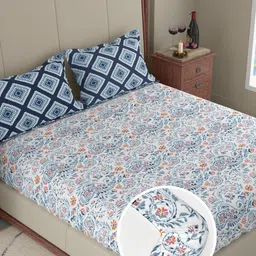 Pure Decor White & Multicoloured Floral 180 TC King Bedsheet with 2 Pillow Covers-picture-37