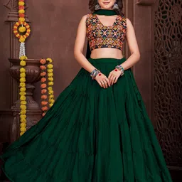 KALINI Embroidered Thread Work Semi-Stitched Lehenga & Unstitched Blouse With Dupatta image 4