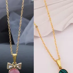 SZN Set Of 2 Gold-Plated Enamelled Heart Shaped Pendants With Chains-picture-15