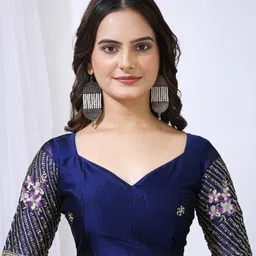 HERE&NOW Chiffon Saree with Embroidery Border And Bangalori Satin Blouse image 4