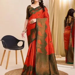 WOVENSTOCK Paisley Zari Pure Silk Handloom Kanjeevaram Saree image 1