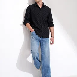 HIGHLANDER Men Textured Self Design Comfort Casual Shirt image 4