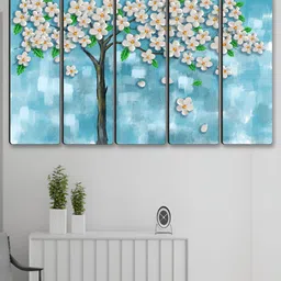 Myntra Elegant Homes Blue & White 5 Piece Floral & Botanical Printed Canvas Wall Arts image 3