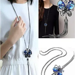 Vientiq Blue Crystal Butterfly Pendant Necklace-picture-14
