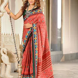 HMP Fashion Women Ethnic Motifs Printed Cotton Blend Ikat Saree-picture-40
