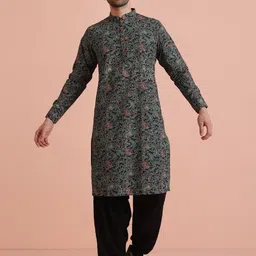 KISAH Men Floral Printed Thread Work Kurta-image-98